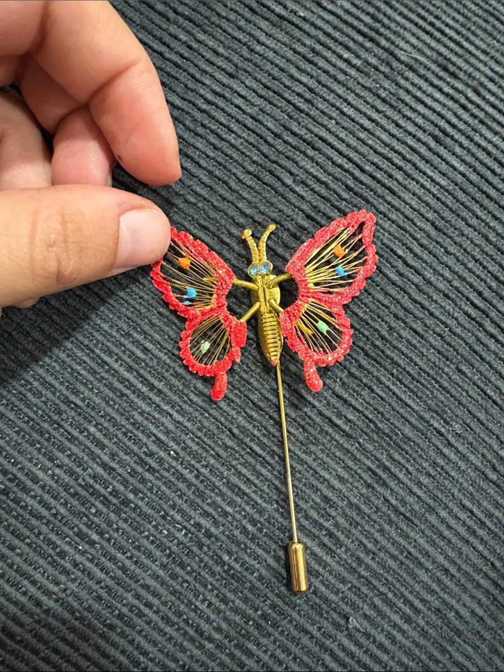 Vintage Red Butterfly Stick Pin Lapel Pin - Elegant Women's Accessory